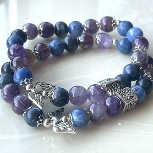 Amethyst sodalite Angel wings tree of life ONE NEW stretch bracelet beaded